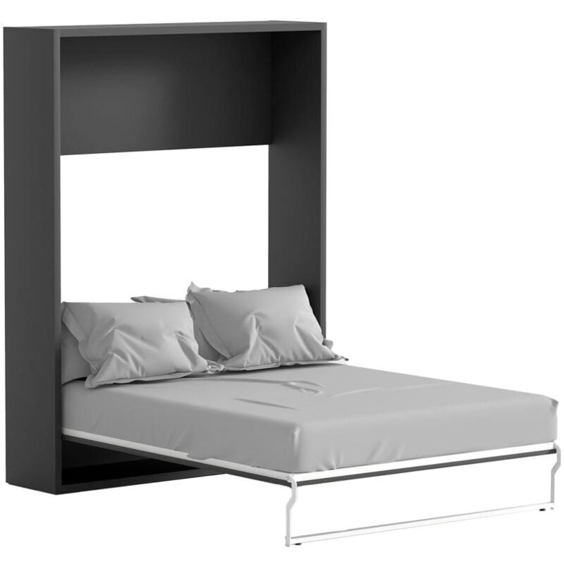 Vente-unique - Lit escamotable 160 x 200 cm - Ouverture verticale manuelle - Anthracite et naturel - malina ii