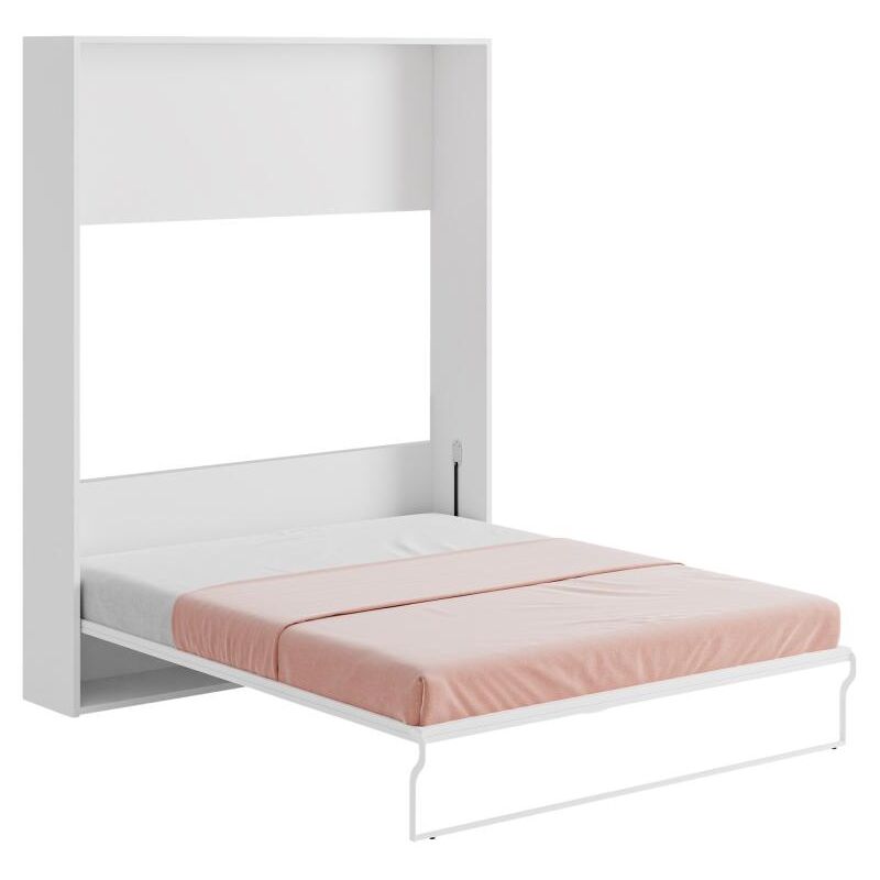 Vente-unique - Lit escamotable 160 x 200 cm - Ouverture verticale manuelle - Blanc et gris - malina ii