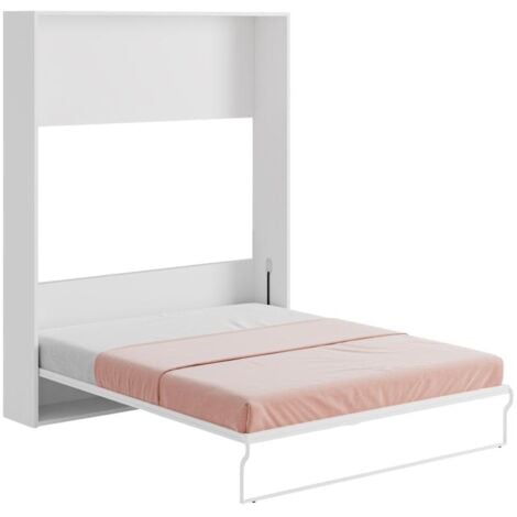 Lit escamotable 160 x 200 cm - Ouverture verticale manuelle - Blanc et gris - MALINA II