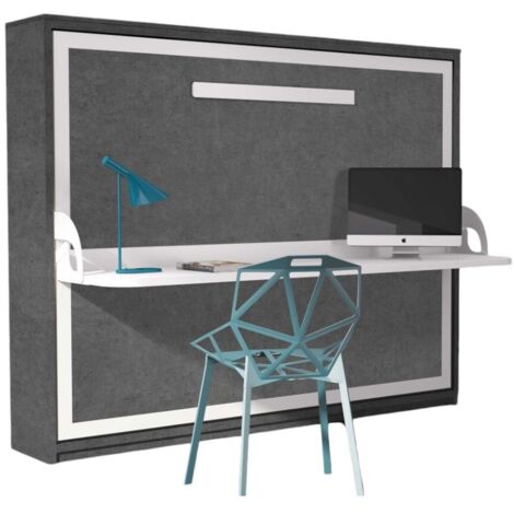Lit escamotable avec bureau 140x190 gris ciment P 35 Kinoa
