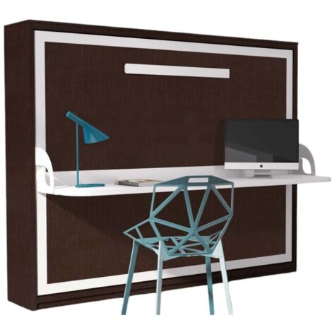 Lit escamotable avec bureau 90x190 chocolat P 35 Kinoa