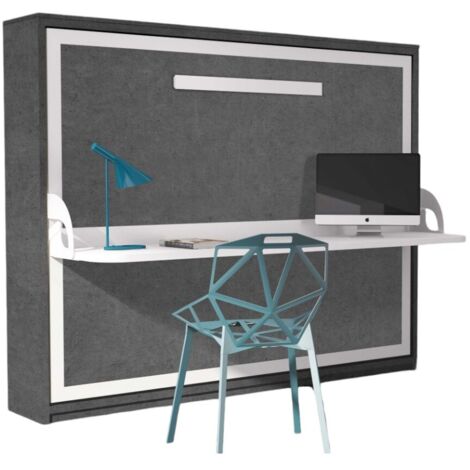 Lit escamotable avec bureau 90x190 gris ciment P 35 Kinoa