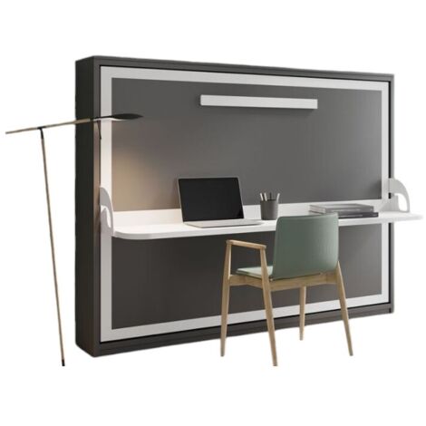 Lit escamotable avec bureau 90x200 anthracite P 35 Kinoa