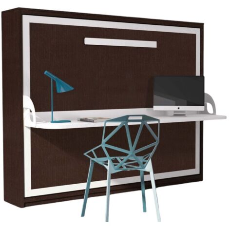 Lit escamotable avec bureau 90x200 chocolat P 35 Kinoa