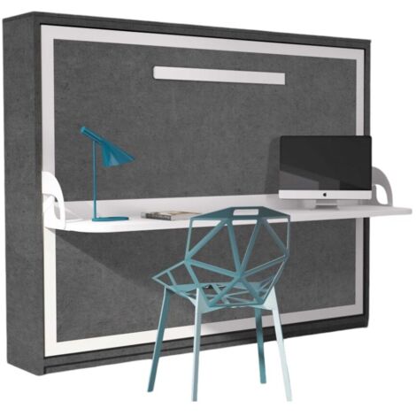 Lit escamotable avec bureau 90x200 gris ciment P 35 Kinoa