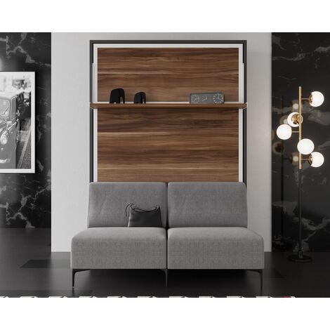 Lit escamotable avec canapé tissu Barko 140x190-Canapé Gris foncé-Structure et Façade Vintage