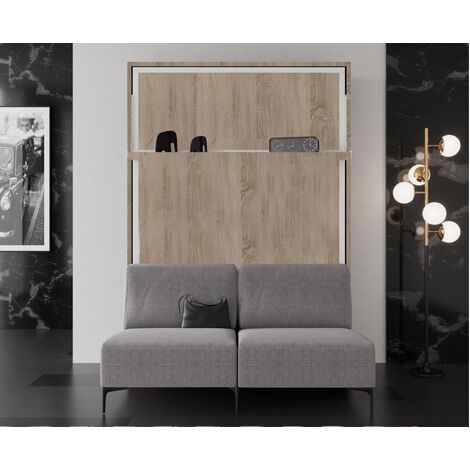Lit escamotable avec canapé tissu Barko 160x200-Canapé Marron clair-Structure et Façade Vintage
