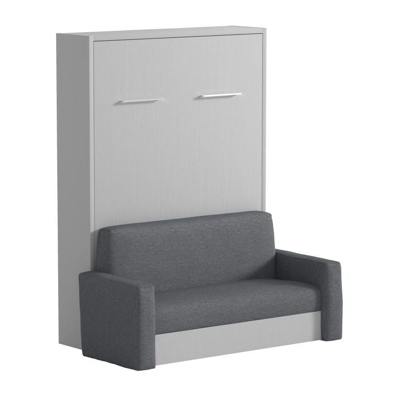 Vente-unique - Lit escamotable canapé 140 x 200 cm - Ouverture verticale manuelle - Blanc et gris - vaciala ii