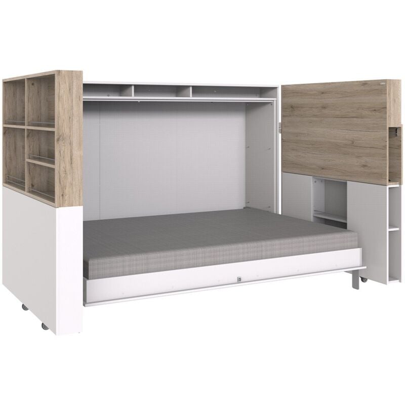 Calicosy - Lit escamotable horizontal 120x200 avec aménagement de lit - L212 cm