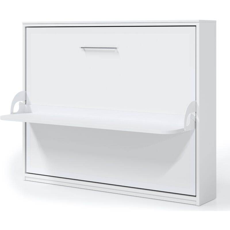 Lit escamotable horizontal 140x190 cm avec bureau Bona - Haut de gamme - Matelas Sans matelas - Façade Vintage - Coffrage Vison 3D