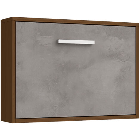 Lit escamotable horizontal 140x190 Optima-Avec matelas-Coffrage Blanc-Façade Bleu ciel