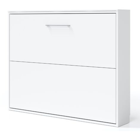 Lit escamotable horizontal 80x180 Klika-Avec matelas-Coffrage Blanc-Façade Blanche