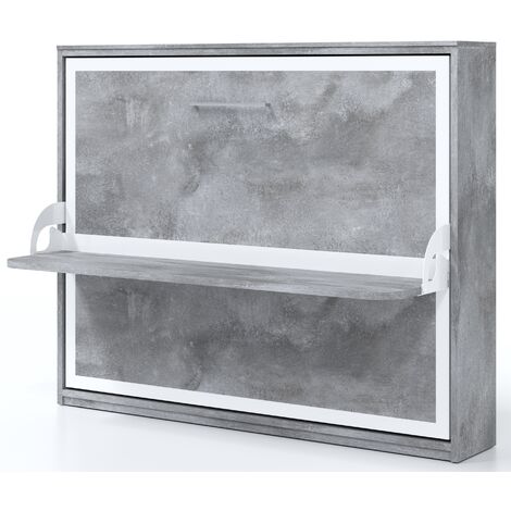 Lit escamotable horizontal 90x180 avec bureau Bona-Avec matelas-Coffrage Gris anthracite-Façade Noyer