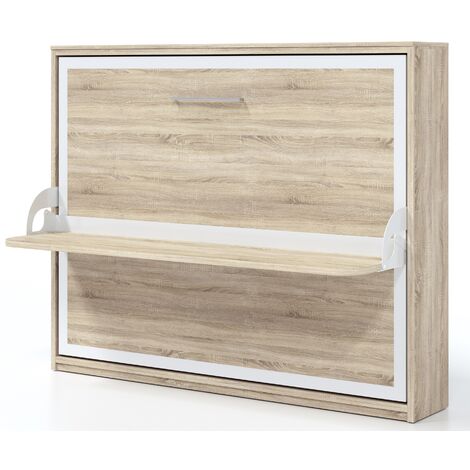 Lit escamotable horizontal 90x190 avec bureau Bona-Coffrage Ebene-Façade Blanche