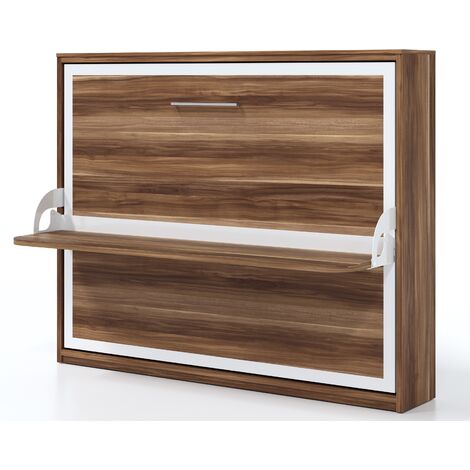 Lit escamotable horizontal 90x200 avec bureau Bona-Coffrage Gris anthracite-Façade Noyer