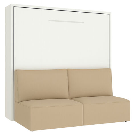 Lit escamotable horizontal avec banquette & coffres LOGIA Beige-160x200-Canapé Beige-Structure Blanche