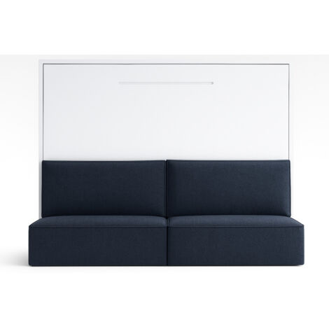 Lit escamotable horizontal avec banquette & coffres LOGIA Bleu marine-140x190-Canapé Bleu marine-Structure Blanche