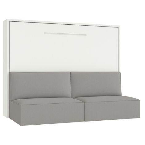 Lit escamotable horizontal avec banquette & coffres LOGIA Gris clair-140x190-Canapé Gris clair-Structure Blanche