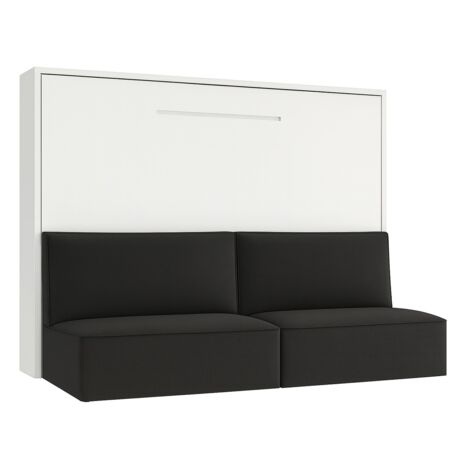 Lit escamotable horizontal avec banquette & coffres LOGIA Gris foncé-140x190-Canapé Gris foncé-Structure Blanche