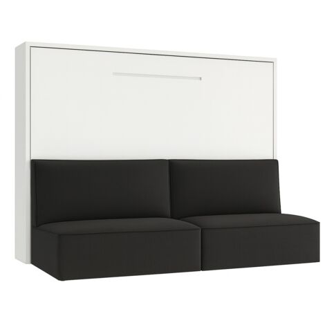 Lit escamotable horizontal avec banquette & coffres LOGIA Gris foncé-160x200-Canapé Gris foncé-Structure Blanche