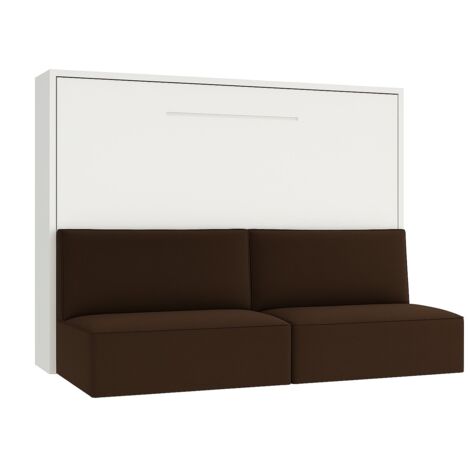 Lit escamotable horizontal avec banquette & coffres LOGIA Marron-160x200-Canapé Marron-Structure Blanche