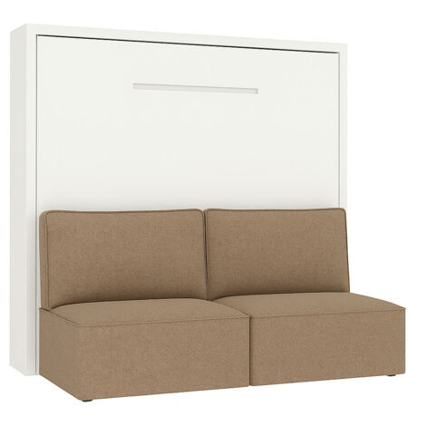Lit escamotable horizontal avec banquette & coffres LOGIA Marron clair-140x190-Canapé Marron clair-Structure Blanche
