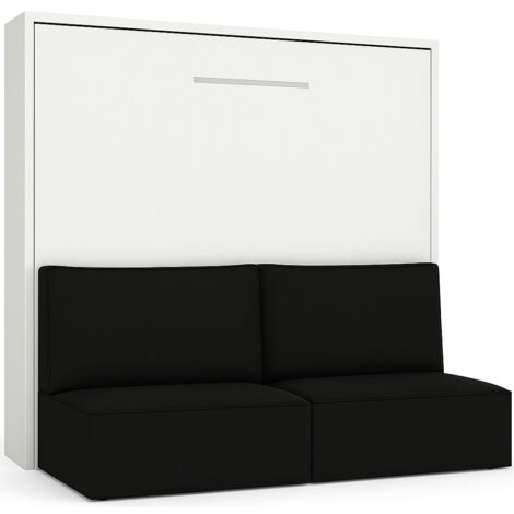 Lit escamotable horizontal avec banquette & coffres LOGIA Noir-140x190-Canapé Noir-Structure Blanche