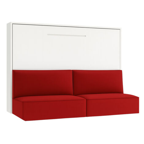 Lit escamotable horizontal avec banquette & coffres LOGIA Rouge-160x200-Canapé Rouge-Structure Blanche