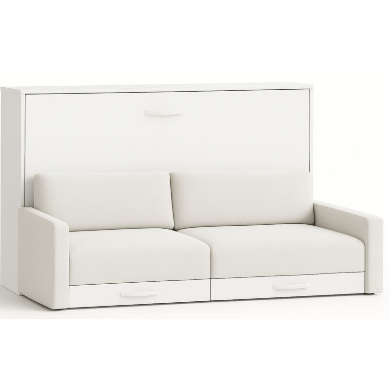 Les Tendances – Lit escamotable horizontal 105x190 cm – Canapé naturel – Structure et façade blanche – Système assisté par vérins à gaz