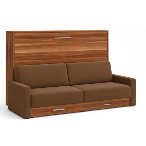 Lit escamotable horizontal avec canapé Vetal 160x200-Canapé Marron clair-Structure et Façade Ebene