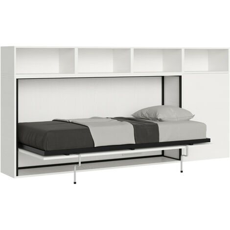 Lit escamotable horizontal blanc Bounto 85x185 avec rangement composition A-