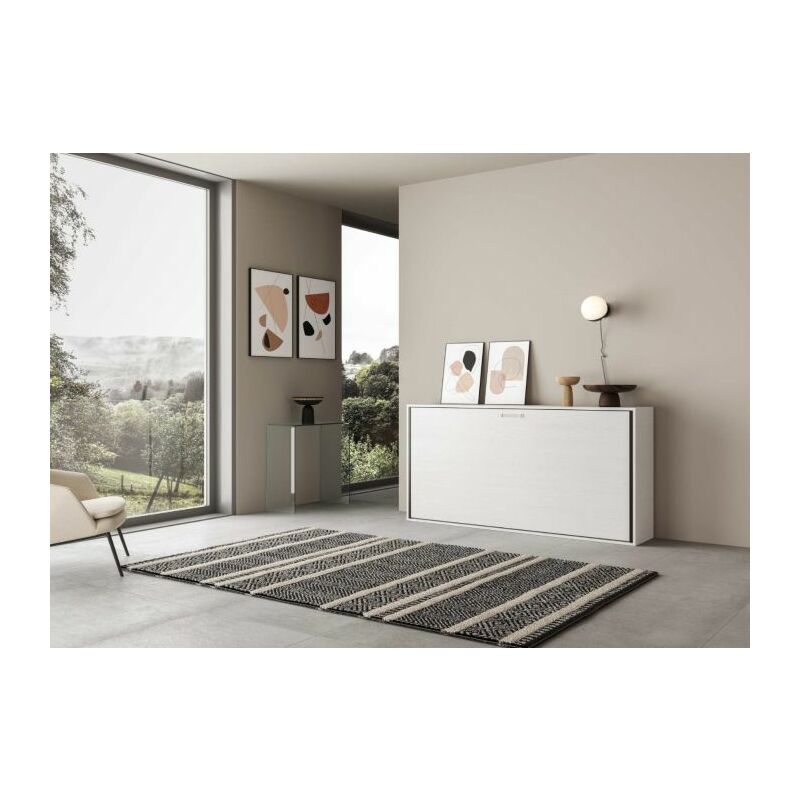 Lit escamotable horizontal bois blanc kanto 85x185 cm - Matelas Sans matelas
