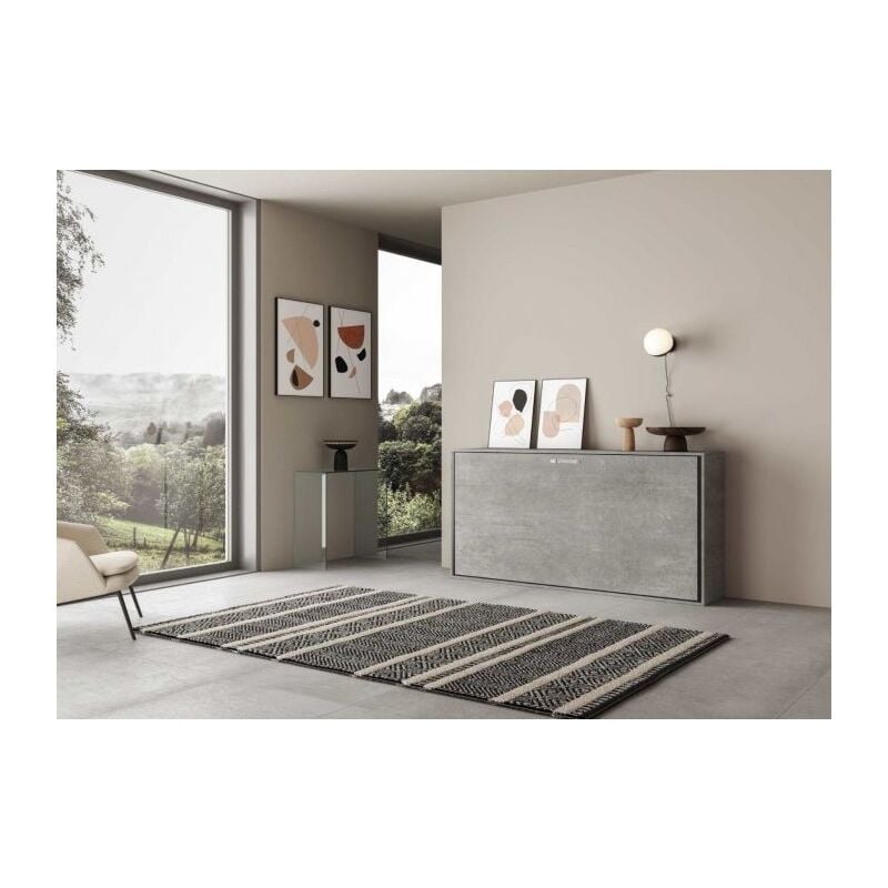 Lit escamotable horizontal bois gris ciment kanto 85x185 cm - Matelas Sans matelas