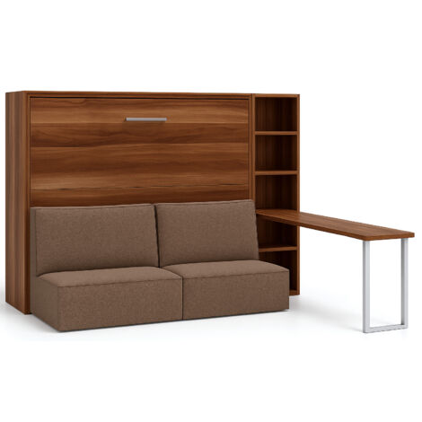 Lit escamotable horizontal LOGIA Camel lit+canapé+étagère+bureau-160x200-Canapé Camel-Structure Noyer-Version lit+canapé+étagère+bureau