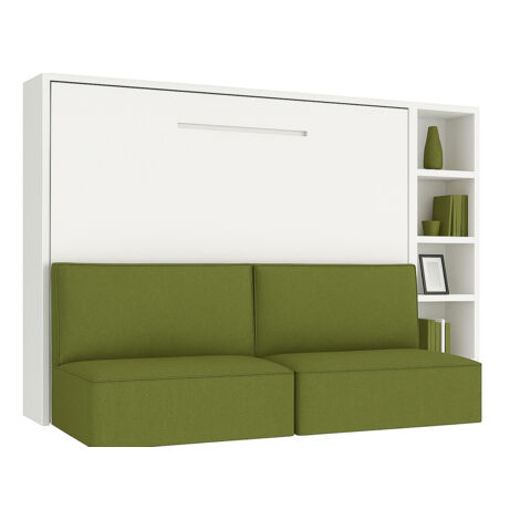 Lit escamotable horizontal LOGIA Vert pistache lit+canapé+étagère-140x200-Canapé Vert pistache-Structure Blanche-Version lit+canapé+étagère
