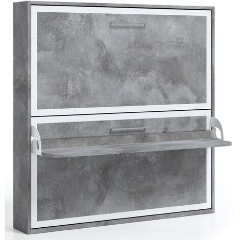 Lit escamotable horizontal superposé 90x200 avec tablette synchronisée Studio-Coffrage Gris anthracite-Façade Blanche