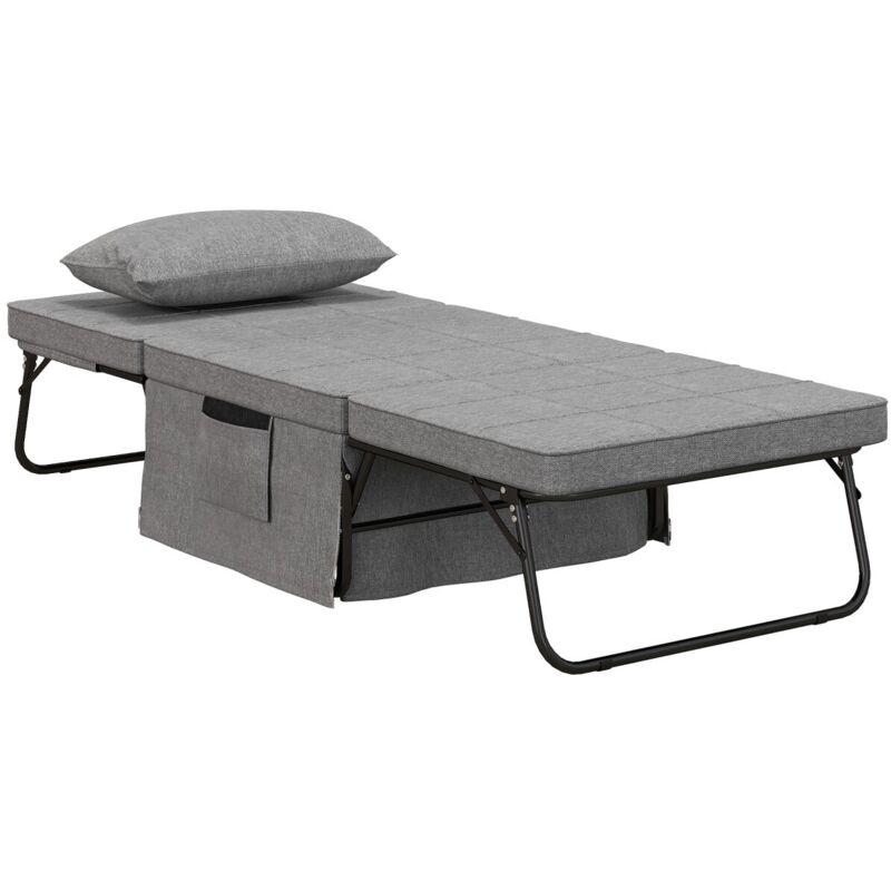 Lit escamotable simple 4 en 1 - Fauteuil, pouf, lit avec matelas 8cm - 5 hauteurs réglables - Structure acier, 188 x 75 x 38 cm