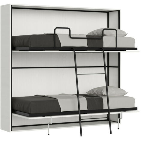 Lit escamotable superposé blanc horizontal 2 couchages 85x185 Bounto-