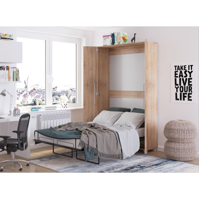 Bim Furniture - Lit escamotable teddy 120x200cm vertical chêne sonoma