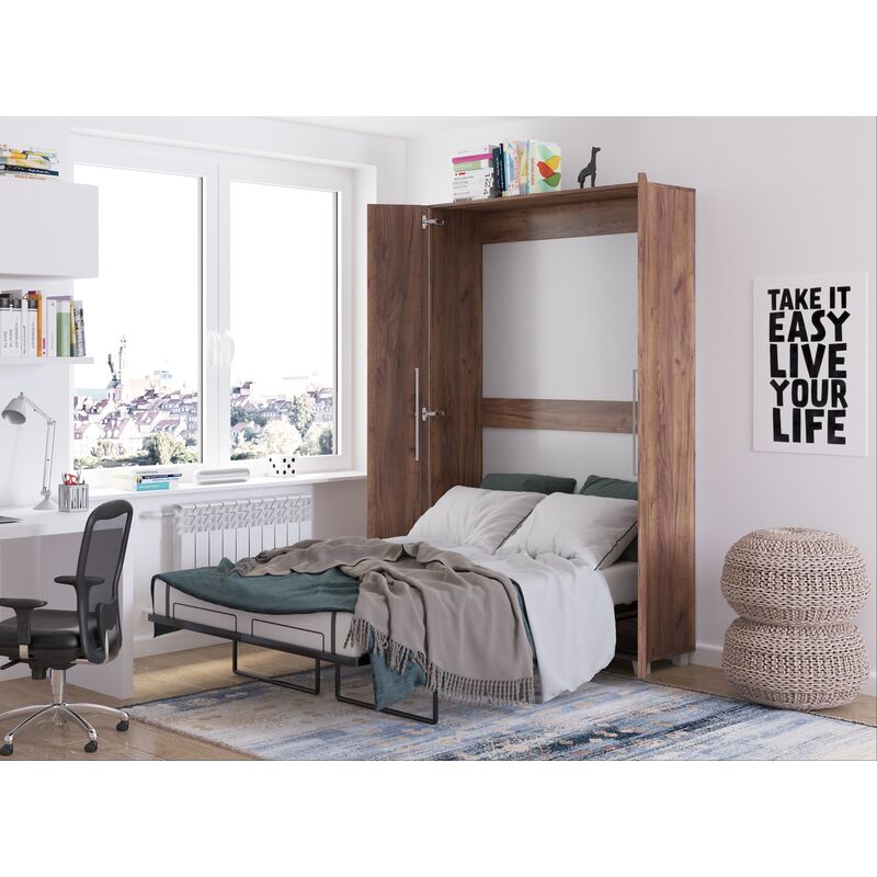 Bim Furniture - Lit escamotable teddy 120x200cm vertical tabac artisanal