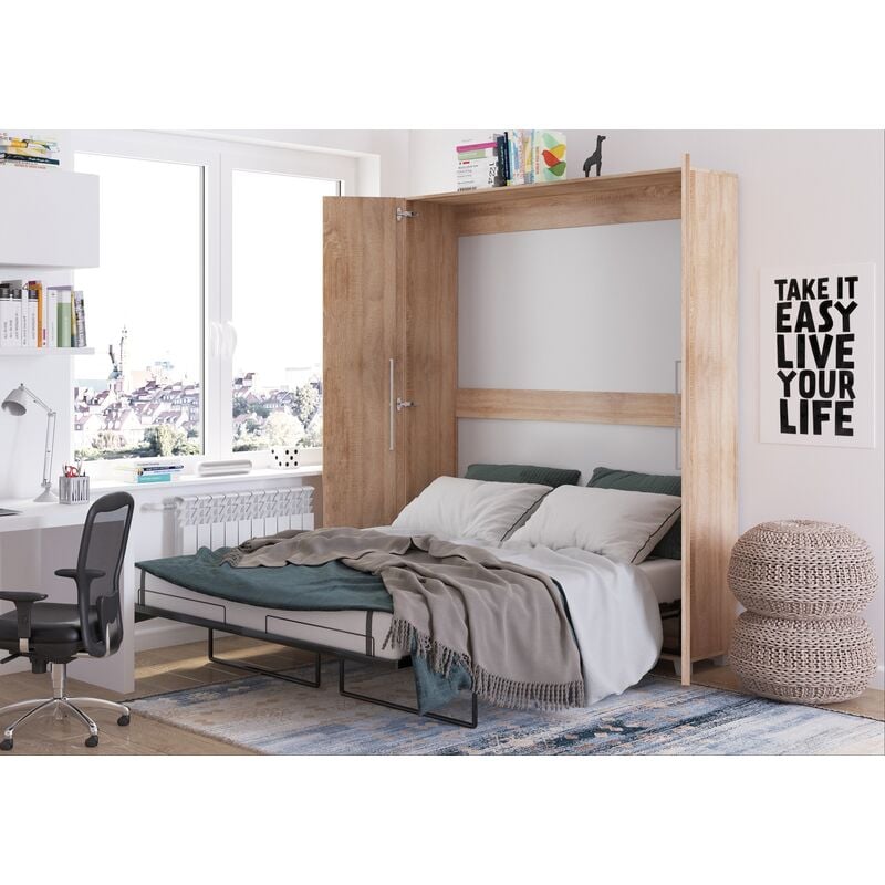 Bim Furniture - Lit escamotable teddy 160x200cm vertical chêne sonoma