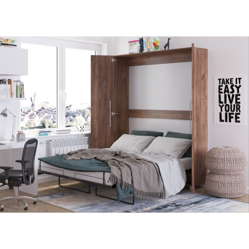 Bim Furniture - Lit escamotable teddy 160x200cm vertical tabac artisanal