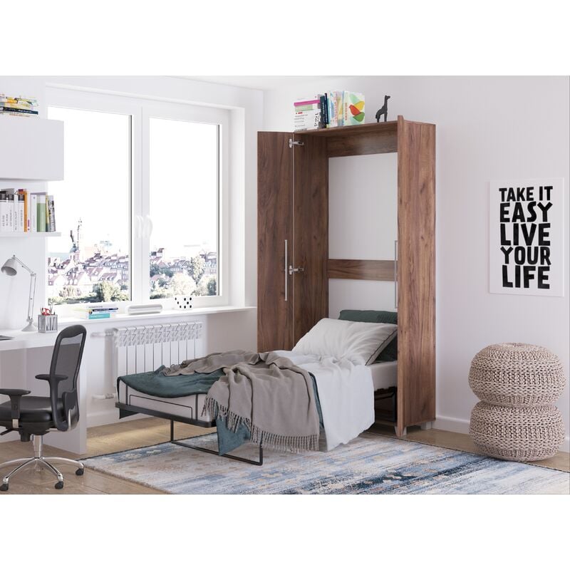 Lit escamotable teddy 90x200cm vertical tabac artisanal