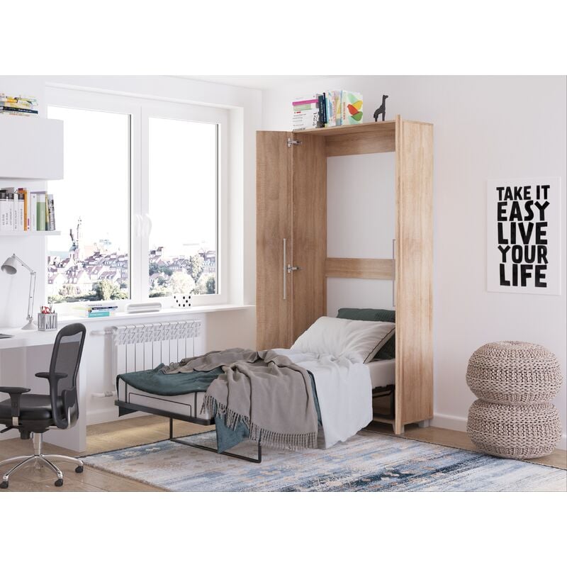 Lit escamotable teddy 90x200cm vertical chêne sonoma