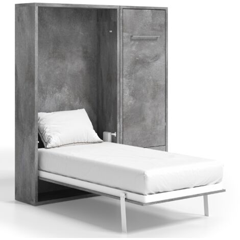 Lit escamotable vertical 140x190 avec armoire et bureau Kampo-Coffrage Frêne 3D-Façade Frêne 3D