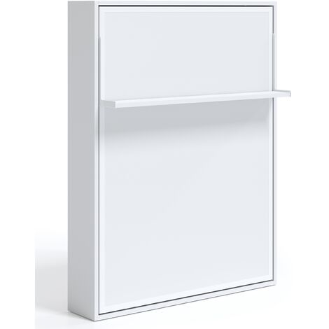 Lit escamotable vertical 140x190 avec étagère Habitat-Coffrage Blanc-Façade Gris ciment