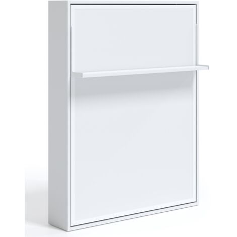 Lit escamotable vertical 140x190 avec étagère Habitat Sans matelas Chêne gris-Cadre Chêne gris-Façade Chêne gris