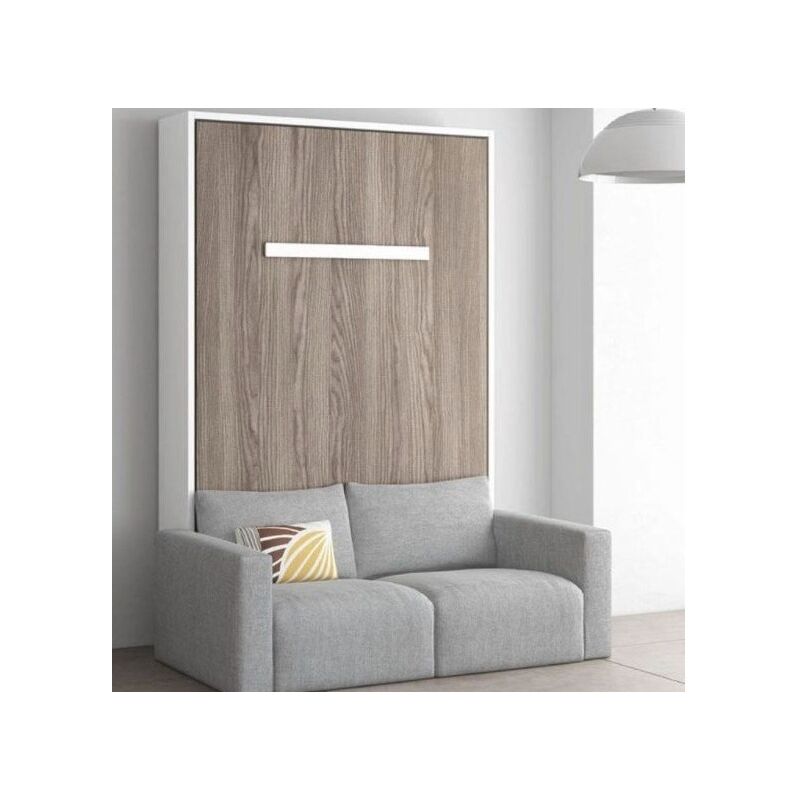 Les Tendances - Lit escamotable vertical 140x190 avec canapé tissu Kimber-Coffrage Gris anthracite-Façade Cambrian-Canapé Gris clair Les Tendances - Lit escamotable vertical 140x190 avec canapé tissu Kimber-Coffrage Gris anthracite-Façade Cambrian-Canapé Gris clair