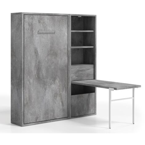 Lit escamotable vertical 140x200 avec armoire et bureau Kampo-Coffrage Blanc-Façade Cambrian