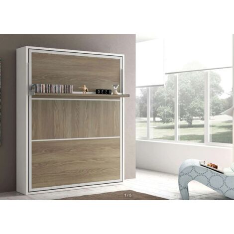 Lit escamotable vertical 160x200 avec étagère Habitat Glacial 3D Matelas mousse 18 cm-Avec matelas-Cadre Glacial 3D-Façade Cambrian